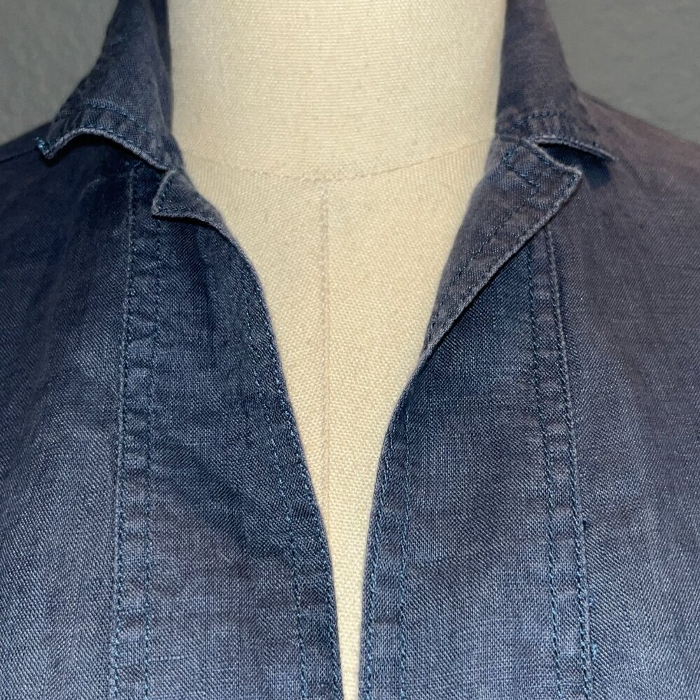SUNDANCE BLUE 100% LINEN LONG SLEEVE RELAXED POP-OVER TUNIC SHIRT BLOUSE  EUC -S - Picture 6 of 13